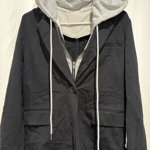 Simply Vera Vera Wang Black Blazer with Gray Hooded Layer
